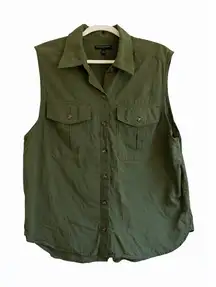 Banana Republic 100% Cotton Utility Vest Sleeveless Top Size XL Olive Green