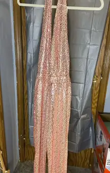 Sparkling Rose Gold Sequin Halter Jumpsuit