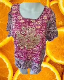 NWT Caribbean Joe U Neck Paisley‎ Short Sleeve Top Size XL