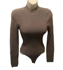 Gray Ribbed Bodysuit Sweater Sz. S Mock Neck Cut Out Back