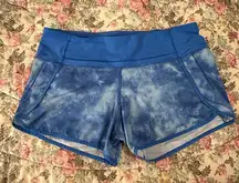Lululemon Women Tidal Trip Pipe Dream Blue Tie Dye Print 4 Way Run Times Short 8