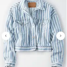 American Eagle Women's Blue Striped Jacket Oversized Cropped Size XS