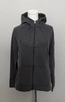 Athleta Jacket Hoodie Full Zip Thumbholes Athletic Lounge Stretch Pockets Grey