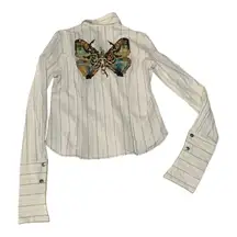 Jessie USA size large Striped Shirt with Butterfly Detail 90s y2k whimsigoth rod