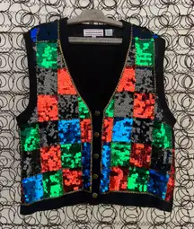 Vintage 90s Westbound Ugly Christmas Holiday Bling Sequin Sweater Vest MEDIUM