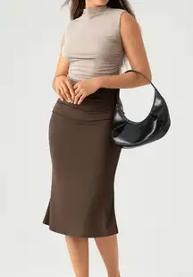120OGL.- Eco-SkinKiss®2.0 Ruched Side Mermaid Midi Skirt - Chocolate Brown