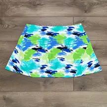 IBKUL Matilda Watercolor Golf Skirt Skort Turquoise Blue Green Size Large
