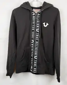 True Religion Women's Cotton Blend Black/White Full Zip Track Jacket Large