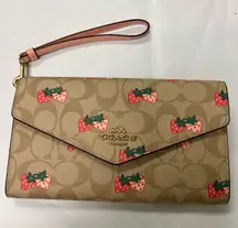 Coach Travel Envelope Wallet In Signature Canvas With Strawberry Print CB609