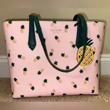 🍍Kate Spade Summer Pink Tote Bag Purse with Pineapple Design & Purse Charm 🍍