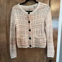 Anthropologie Knitted & Knotted Women’s XSmall Pink Ivory Cardigan Sweater Shirt