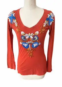 Johnny Was Y2K Embroidered Rust Long Sleeve Top xs
