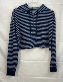 EUC Wild Fable women's blue white‎ hooded zip cropped long sleeve sweatshirt top