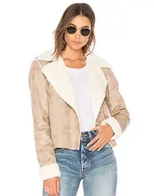 Delancey Vegan Suede Fur Lined Open Front Cropped Jacket Large L NWT