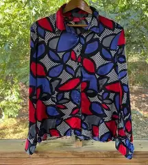 Oscar De La Renta Women's 100% Silk Geometric Print Blouse Size 16