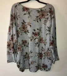 Emerald Sweater Floral Pattern w/ Criss Cross Back Lightweight Knit Sz 3X EUC