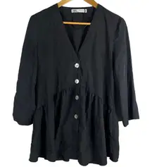 Zara Black Oversized‎ Babydoll Mother of Pearl Style Button Down Top Size Small