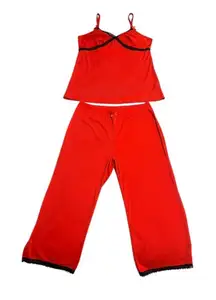 Love to Sleep 2 Piece Pajama Set Womens Size M Red Black Cami Capri Bottoms