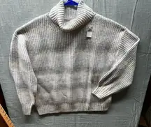 GAP Oversized Chunky Knit Turtleneck Sweater Women's XL Striped Gray Ivory