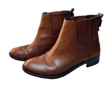 Tory Burch Brown Leather Chelsea Ankle Boots Buckle Detail Women's 7.5