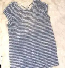 VICTORIAS SECRET BURNOUT BLUE/WHITE STRIPED TUNIC WITH LOW SCOOP STRAPPY BACK M