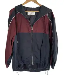 The Frankie Shop Navy Blue & Burgundy Windbreaker Jacket preppy all weather