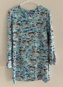 Ibkul Tillie Dress Small Blue White Long Sleeve Mesh Stretch‎ Golf Tennis UPF