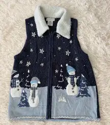 White Stag Women's Novelty Snowman Christmas Sweater‎ Vest Fleece Collar S
