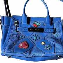 Coach  Blue Bag Leather Crossbody Handbag Multi Des. Hearts, Bees, Flowers, Stone