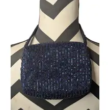 Vintage Cache Beaded Mini Bag Iridescent Black Blue Purple Clutch Handbag