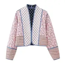 Cropped Floral Quilted Jacket Printed Lightweight 
Open Front Padded jacket S