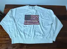 Vigoss Women's White Crewneck Sweater American Flag Patch L