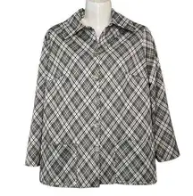 Vintage Handmade Women’s Plaid Checked Polyester Lighweight Blazer Jacket Medium