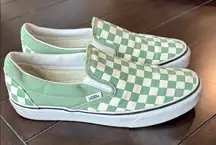 VANS x Free People Green White Classic Slip-On Checkered Skate Shoe Size 10
