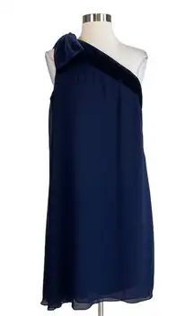 Ralph Lauren Women's Cocktail Dress Size 4 Blue Chiffon One Shoulder Shift