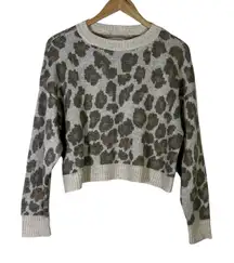 American Eagle Sweater Womens XS Brown Leopard Cropped Fuzzy Soft Cozy Grunge