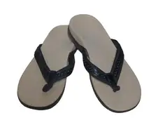 Vionic Black Sally Leather Thong Sandal Flip Flop Toe Post - Size 9