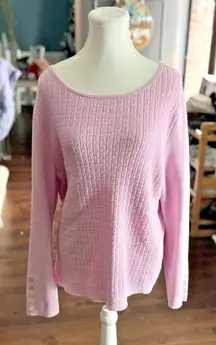 Talbots Size XL Pink Cable‎ Knit Sweater Long Sleeved Buttons Preppy Acadamia