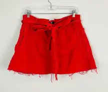 BDG | Red Denim Tie Waist Raw Hem Mini Skirt Size Large