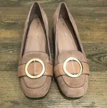 Bettye Muller Camel Suede Garbo Loafers Sz. 7.5