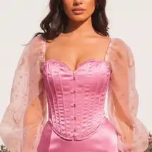 NEW Dolls Kill Sugar Thrillz Set The Barre Satin Corset Metallic Celestial Top