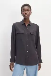 Everlane  The Washable Clean Silk Two-Pocket Relaxed Shirt Black Size 0 NWT