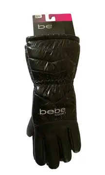 Bebe Sport Womens S/M Fuzzy Insulated Winter Gloves Black Glossy Warm Winter NWT
