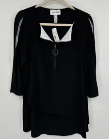 Joseph Ribkoff Black Layered Top with‎ Zipper Detail - Women's Size 14
