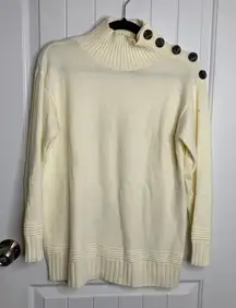Anthropologie‎ cream button high neck sweater size XS minimalist preppy