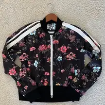 Pam & Gela‎ Women’s Small Black Fineline Floral Crop Full Zip Track Jacket