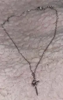 Silver Nail Cross and Crown Necklace