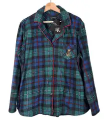 RRL Lauren Ralph Lauren Plaid Flannel Pajama Shirt Top only Embroidered Logo XL