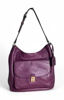 Tory Burch Priscilla‎ Purple Leather Shoulder Bag Satchel Hobo Bag Front Pocket