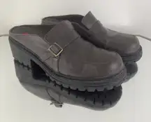 UNIONBAY Vintage 90s Y2K Brown Faux Leather Platform Chunky Heel Slip On Loafers